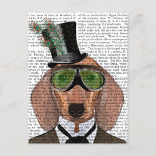 Cartão Postal Dachshund Green Goggles Top Hat