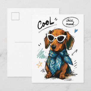 Cartão Postal Dachshund Legal com Óculos de Sol Mood Relaxado
