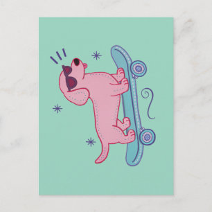 Cartão Postal Dachshund Legal de Skate Arte Divertida de Cacho