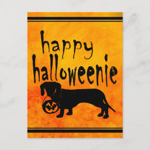 Cartão Postal Dachshund no Truque ou Travessura do Halloween