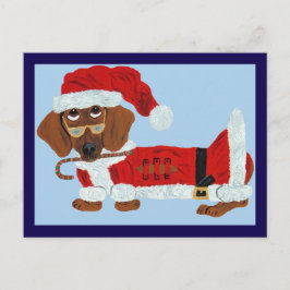 Cartão Postal Dachshund Papai Noel com uma bengala doce