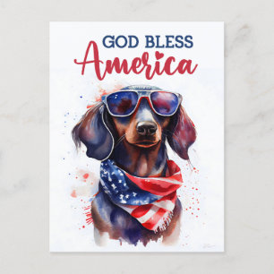 Cartão Postal Dachshund Patriótico, Deus Abençoe a América Cartã