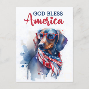 Cartão Postal Dachshund Patriótico, Deus Abençoe a América Cartã