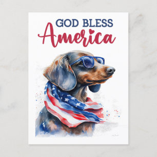 Cartão Postal Dachshund Patriótico, Deus Abençoe a América Cartã