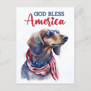 Cartão Postal Dachshund Patriótico, Deus Abençoe a América Cartã