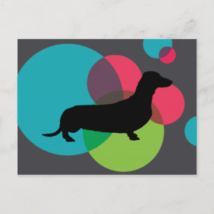 Cartão Postal Dachshund preto com padrão de ponto brilhante