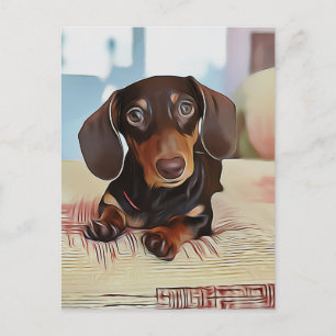 Cartão Postal Dachshund Puppy Senta-Se Num Sofá