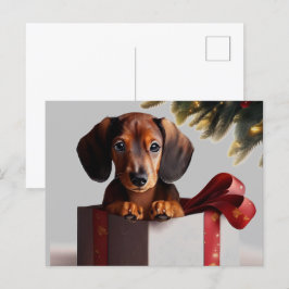 Cartão Postal Dachshund Puppy Surpresa de Natal