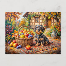 Dachshund Sentado ao Lado da Cesta de Frutas Fazen