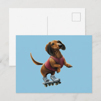 Cartão Postal Dachshund Skateboard