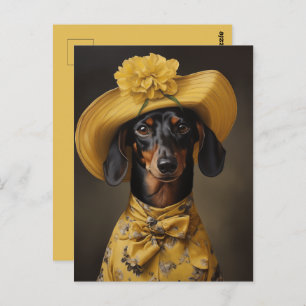 Cartão Postal Dachshund sofisticado em amarelo