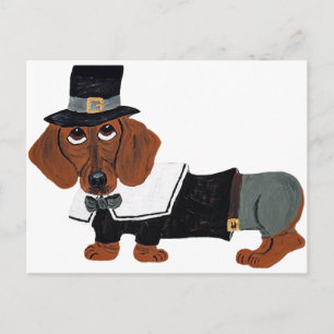 Cartão Postal Dachshund Thanksgviving Pilgrim