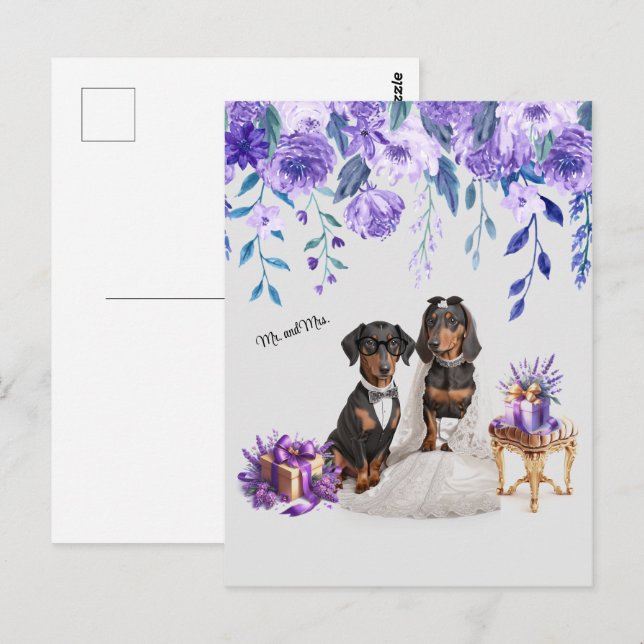 Cartão Postal Dachshund Wedding Art (Frente/Verso)