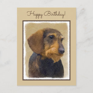 Cartão Postal Dachshund (Wirehaired) Pintura Original para Cacho