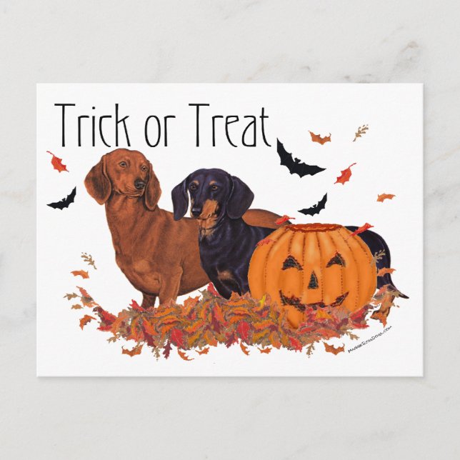 Cartão Postal Dachshunds Halloween (Frente)