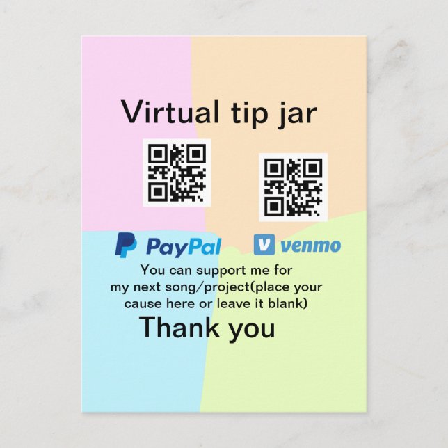 Cartão Postal Dádiva virtual jar q r código doação de moeda PayP (Frente)