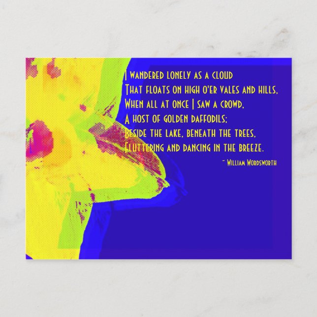 Cartão Postal Daffodil Amarelo; Cartão-postal Poem William Words (Frente)
