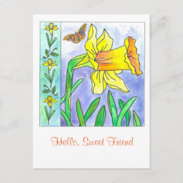Cartão Postal Daffodil Watercolor Flower Hello Sweet Amigo