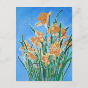 Cartão Postal Daffodils Ouro Bloqueado Arte de Linha Negrito
