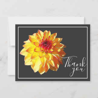 Cartão Postal Dahlia Amarela Vermelha Com Fundo Cinza Obrigado