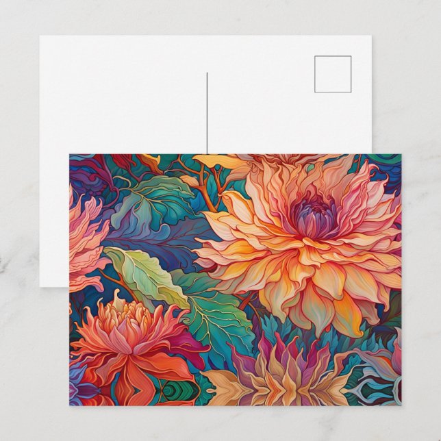 Cartão Postal Dahlia Floral Tapeçaria (Frente/Verso)