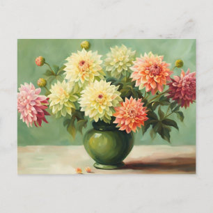 Cartão Postal Dahlia Flowers Buquê Illustration