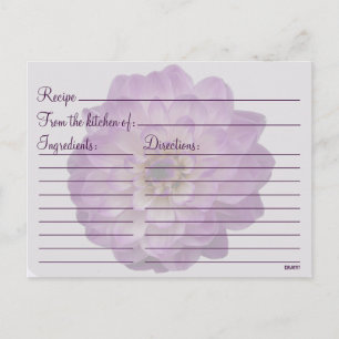 Cartão Postal Dahlia Purple Lilac Chá de panela Floral Receita