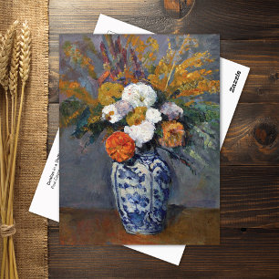 Cartão Postal Dahlias Blue White Vase Paul Cezanne