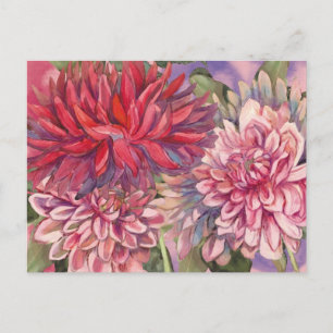 Cartão Postal dahlias flores aquarela