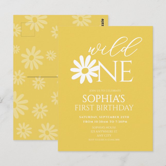 Cartão Postal Daisy Birthday Party Bohmian Wild One 1st Birthday (Frente/Verso)