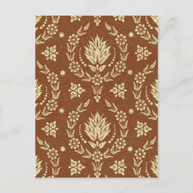 Cartão Postal Daisy Damask, Couro de Brown e Dourado (Frente)