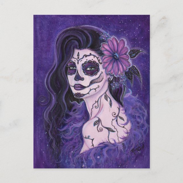 Cartão Postal Daisy Day of the Dead glamour girl By Renee (Frente)
