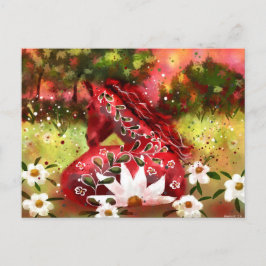 Cartão Postal Daisy Horse Abstrato Art Red White Floral