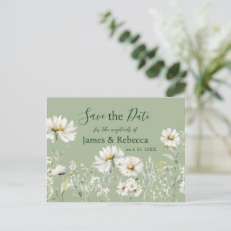 Cartão Postal Daisy Sage & Botanical Wedding Save the Date