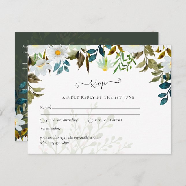 Cartão Postal Daisy Wildflower Greenery Wedding (Frente/Verso)