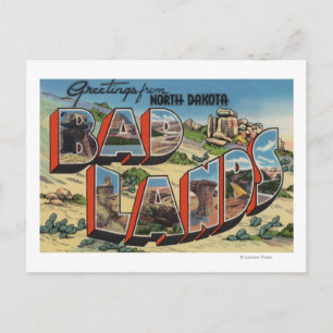 Cartão Postal Dakota do Norte - Badlands - Cenas em Larga Letra