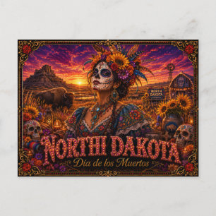 Cartão Postal Dakota do Norte Día de los Muertos Retro