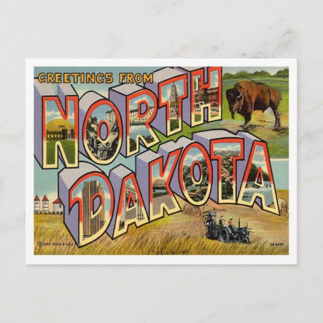 Cartão Postal Dakota Do Norte Saudações De Estados Unidos (Frente)