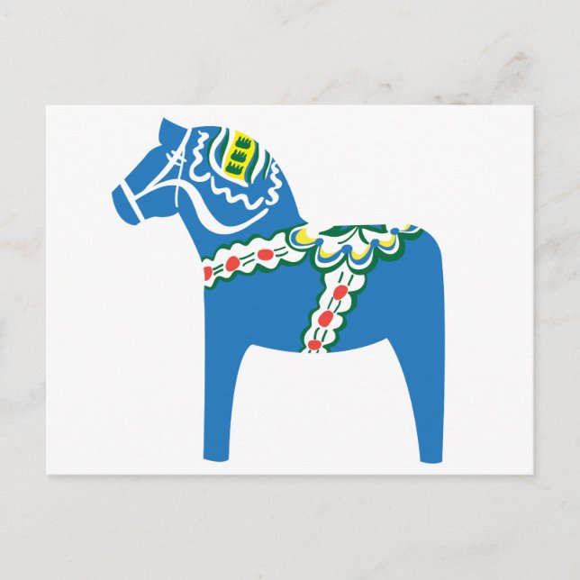 Cartão Postal Dalahäst | Cavalo Dala azul (Frente)