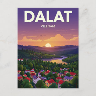 Cartão Postal Dalat Vietnã Paisagem do Pôr do Sol Viagem Vinta