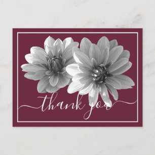 Cartão Postal Dália Botânica Preta e Branca Moderna Obrigado