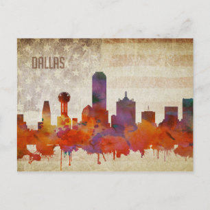 Cartão Postal Dallas, skyline da cidade da aguarela de TX  