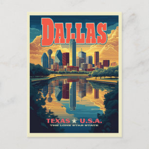 Cartão Postal Dallas Skyline Retro Viagem