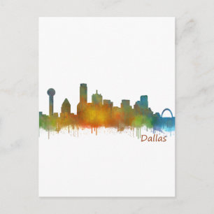 Cartão Postal Dallas Texas City Watercolor Skyline Hq v2