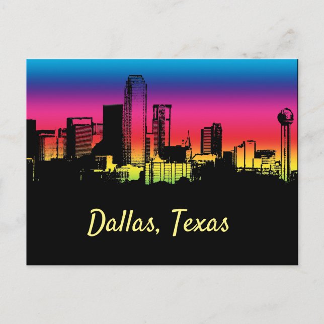 Cartão Postal Dallas Texas Colorful City Skyline (Frente)