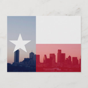 Cartão Postal Dallas, Texas Skyline, com Texas Flag, sobreposto