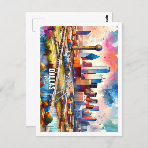 Cartão Postal Dallas Texas USA Famous Place watercolor