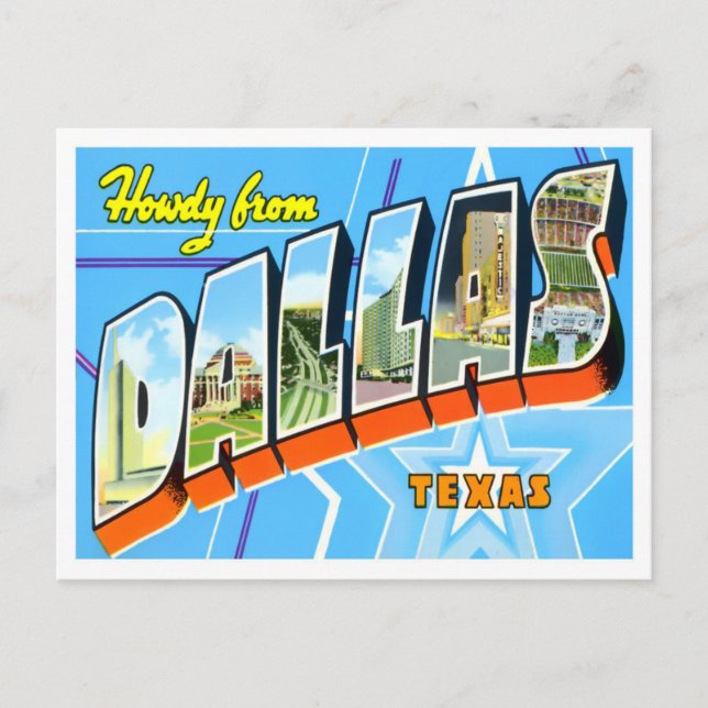 Cartão Postal Dallas, Texas Vintage Big Letters (Frente)
