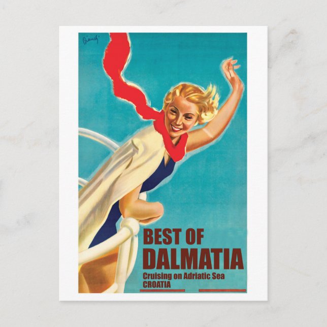 Cartão Postal Dalmácia, Croácia, Menina num Iate (Frente)