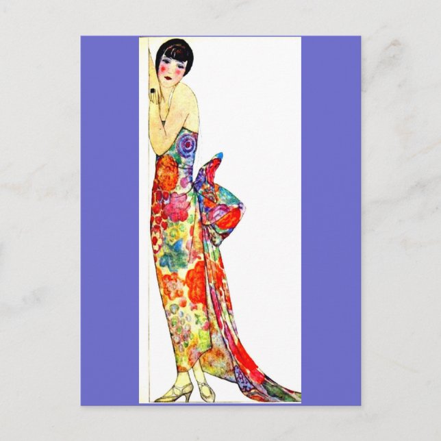 Cartão Postal Dama Art Deco com Vestido Formal (Frente)